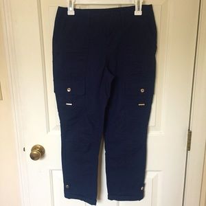 WHBM navy blue straight cropped cargo pants sz 0